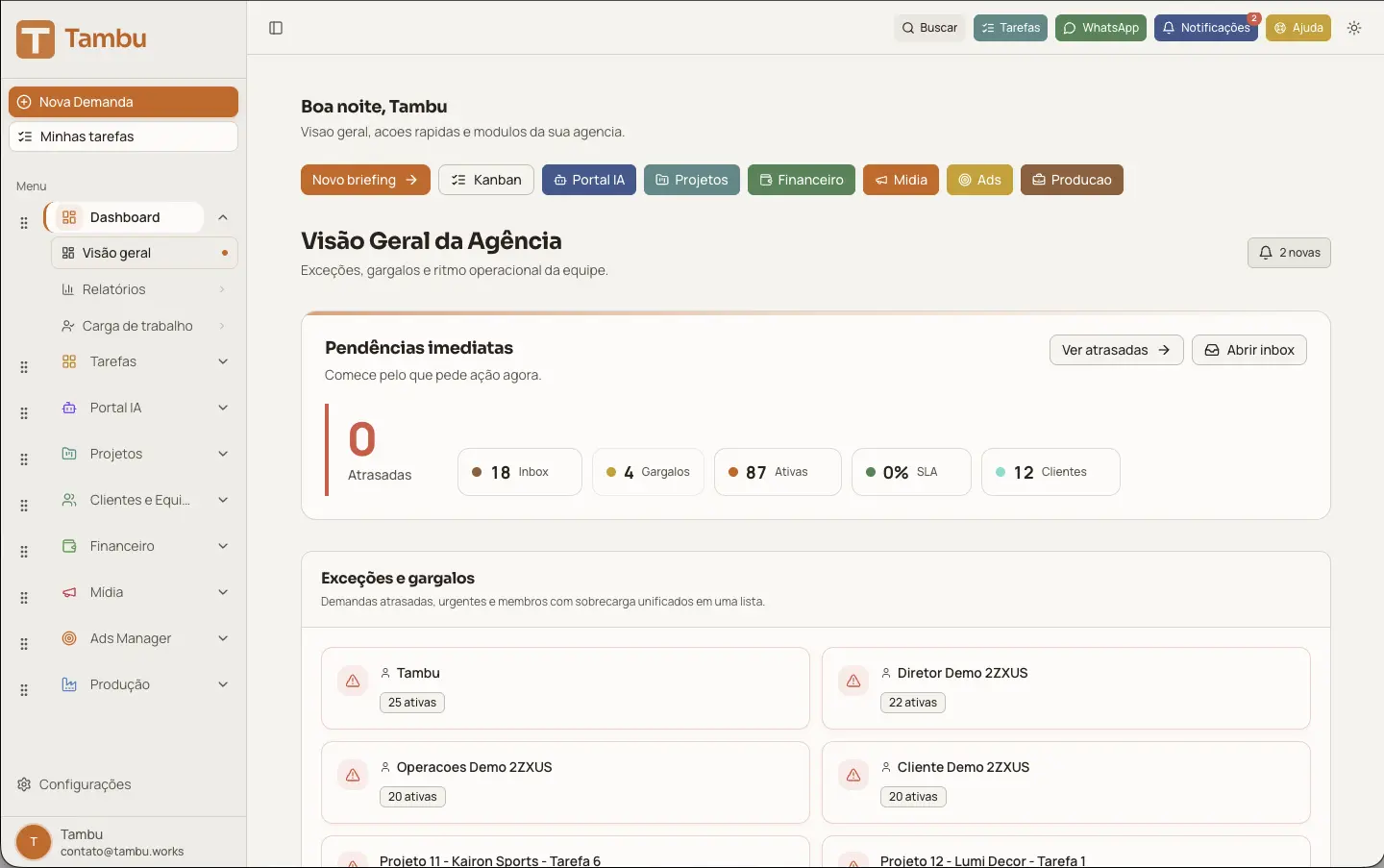 Modulo Briefings com IA do Tambu