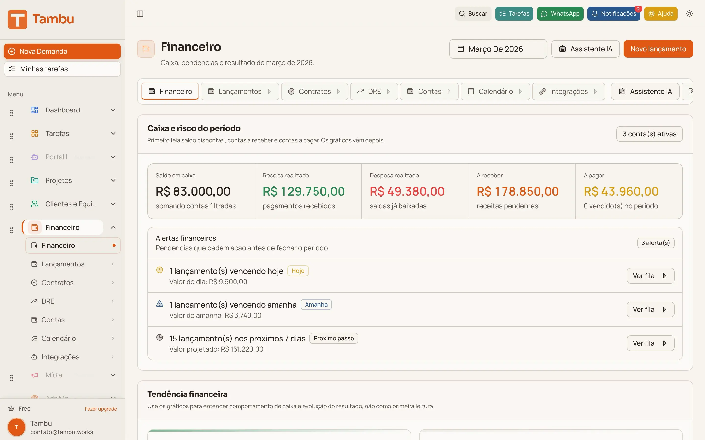 Screenshot do módulo Financeiro