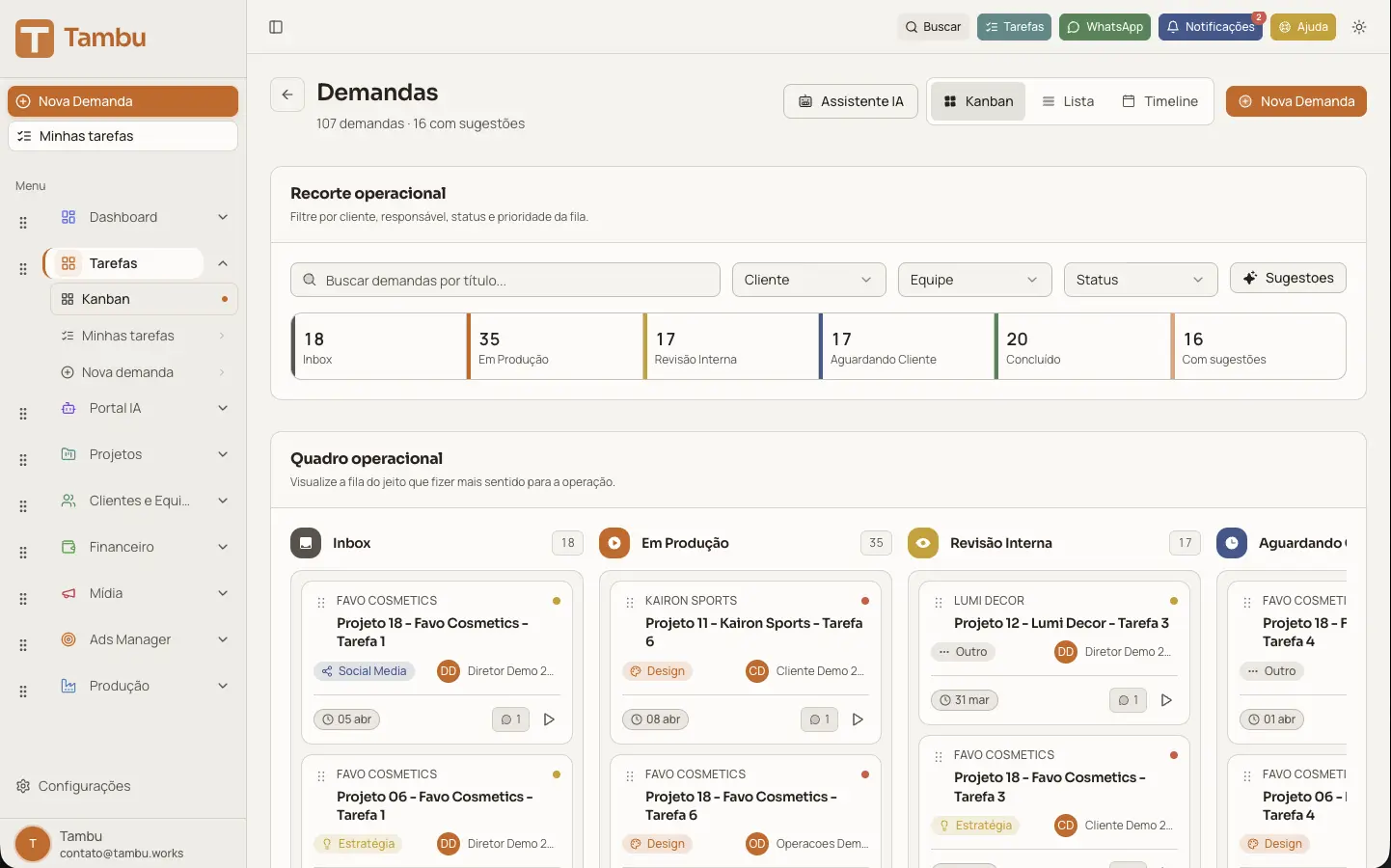 Interface do Tambu, Kanban com IA integrada