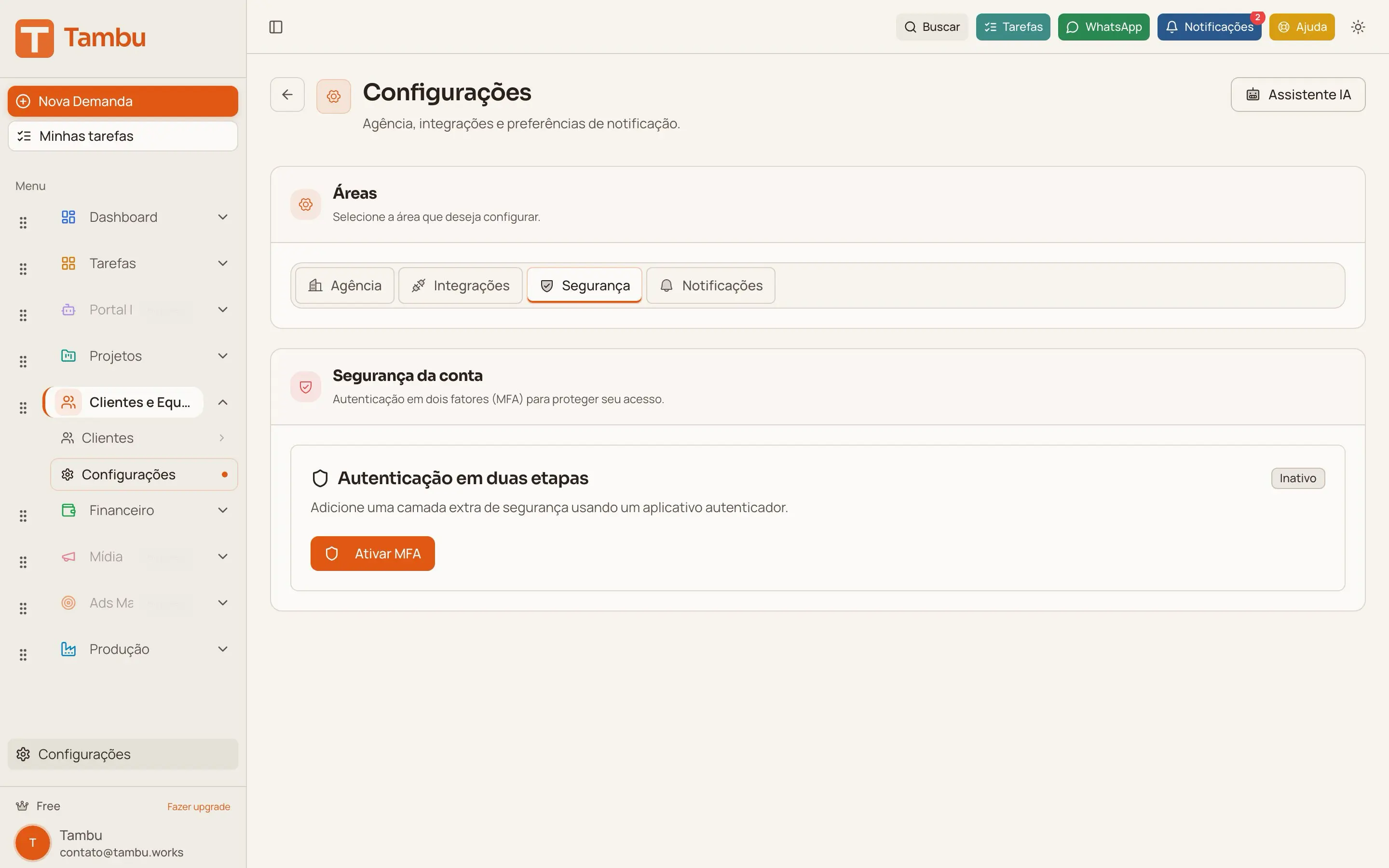 Screenshot do módulo MCP & API