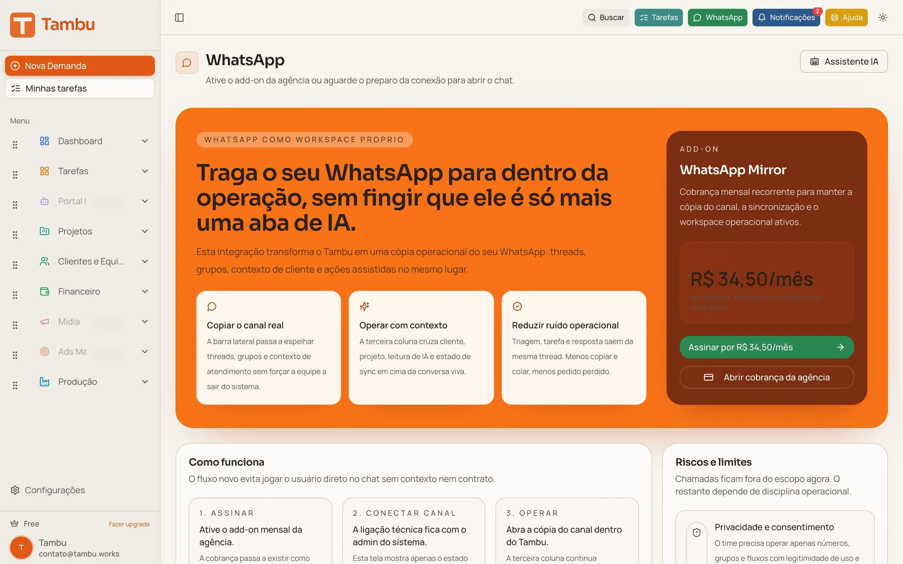 Modulo WhatsApp Integrado do Tambu